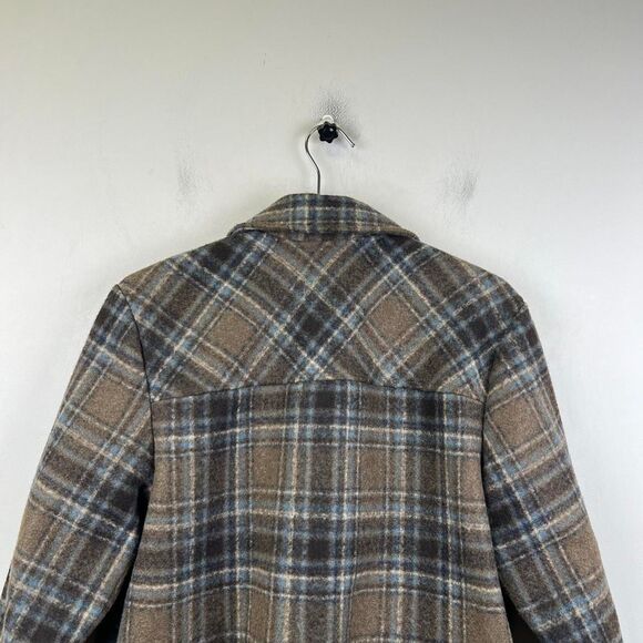 Nordstrom Treasure & Bond Plaid Tartan Shirt Brown Blue Button Shacket Size S - Picture 4 of 8